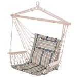 Outsunny Silla Colgante de Rayas Hamaca con Cojín Reposacabezas para Interior Exterior 100x106 cm Carga Máx. 105 kg