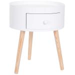 HOMCOM Mesa Auxiliar Redonda con 1 Cajón Mesita de Noche con Borde Elevado y 3 Patas de Madera para Dormitorio Sala de Estar Estilo de Moderno Ø38x45 cm Blanco