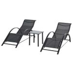 Outsunny 2 Tumbonas de Jardín 59x169x66 cm con Mesa de Café 41x41x45 cm de Vidrio Templado Reposabrazos para Patio Piscina Terraza Aire Libre Negro(c-1)