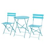 Outsunny Conjunto Muebles Plegables de Jardín de 3 piezas Mesa y 2 Sillas de Metal para Balcón Terraza Exteriores Ø60x71 cm Azul