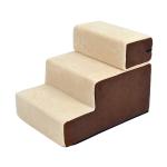 PawHut Escalera para Mascotas Perros Gatos de 3 Peldaños Desmontable y Funda Extraíble Portátil Carga 15 kg 54x40x39 cm Marrón y Beige