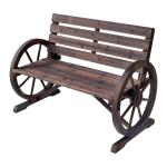 Outsunny Banco de Madera para Exteriores con Apoyabrazos en Forma de Rueda Aspecto Envejecido Jardín Balcón Terraza 105,5x56x75 cm Marrón Rústico
