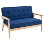 HOMCOM Sofá de 2 Plazas con Respaldo y Cojines Acolchados Patas de Madera Antideslizantes Botones con Mechones Salón Dormitorio Oficina 114x66x69 cm Azul(c-1)