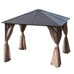Outsunny Gazebo Pabellón Exterior Jardín 3x3m Carpa Cenador de Lujo Marco de Aluminio con Pared Lateral y Mosquitero para Fiesta Eventos