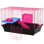 PawHut Steel Small 2-Tier Small Animal Cage w/ Accessories Blue/Orange(c-2)