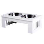 PawHut Comedero Elevado para Perros con Soporte y 2 Cuencos Extraíbles de Acero Inoxidable Alimentador para Mascotas Alimento y Agua 44x24x15 cm Blanco(c-1)