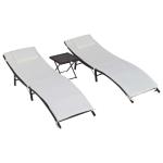 Outsunny Set de 2 Tumbonas con Mesita Plegable de Ratán para Jardín Exterior Silla de Terraza con Cojines Acolchados Cubierta Impermeable Marrón(c-1)