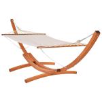 Outsunny Hamaca con Soporte de Madera Hamaca de Jardín Colgante con Marco y Tumbona de Algodón 200x120 cm para Terraza Balcón Carga 150 kg 392x120x110 cm Blanco y Natural