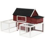PawHut Gallinero Exterior de Madera con 2 Recintos para Correr Personalizables y Caja Nido Rampa Techo de Asfalto 290x71x119 cm Rojo