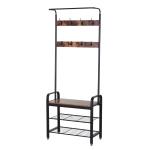 HOMCOM Perchero Metálico Zapatero 3 Estantes 8 Ganchos Colgador para Zapatos Ropas 72x34x185cm