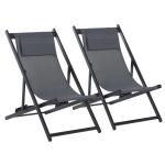 Outsunny Conjunto de 2 Tumbonas Plegables con Respaldo Regulable en 5 Posiciones y Reposacabezas Acolchado Incorporado 58x96.5x91.5cm Gris(c-1)