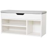 HOMCOM Armario Zapatero para Almacenamiento Banco de Zapatero Organizador con Asiento Estantes Cajón y Cojín Dos Niveles para Entrada y Recibidores Moderno Carga Max 120kg 80x30x43cm Blanco