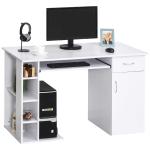 HOMCOM Mesa Escritorio para PC Mesa de Ordenador con Estantes abiertos y baldas Ajustables Armario Soporte para CPU y Bandeja Extraíble 120x60x74 cm Blanco