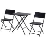 Outsunny Conjunto 3 Piezas de Ratán de Jardín Plegables Juego de Mesa 60x60x72 cm y 2 Sillas 60x47x83,5 cm para Patio Balcón Terraza Exterior Metal Negro(c-4)
