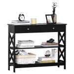 HOMCOM Mesa Consola de Entrada Recibidor con 2 Cajones y 2 Estantes Inferiores Mueble Moderno Base Elevada Antivuelco 100x30,5x80 cm Negro