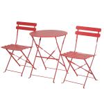Outsunny Conjunto Muebles Plegables de Jardín de 3 piezas Mesa y 2 Sillas de Metal para Balcón Terraza Exteriores Ø60x71 cm Rojo