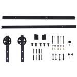 HOMCOM Kit de Accesorios para Puerta Corredera de Granero Riel 200x4x0,6cm para Puerta Corrediza de Metal con Rodillos 12,5x5x34,5cm Acero de Carbono