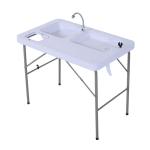 Outsunny Mesa Plegable de Picnic con Fregadero Grifo y Pistola de Riego Extensible para Camping Barbacoa Exterior 114,5x59x94,5 cm Blanco(c-2)