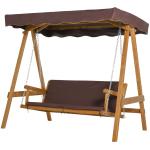 Outsunny Columpio de Jardín de Madera de 3 Plazas con Cojín y Respaldo Acolchados Extraíbles Ángulo del Toldo y Altura del Asiento Ajustable Exteriores 205x130x185 cm Marrón