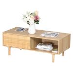HOMCOM Mesa de Centro de Madera Mesita de Café Moderna con 2 Compartimentos para Sala de Estar 110x50x41,5 cm Natural