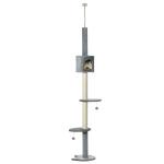 PawHut Árbol Rascador para Gatos Rascador para Fijar al Techo Altura Ajustable 220-280 cm con Plataformas Cueva Postes de Sisal Bolas Colgantes Gris Claro(c-1)
