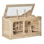 PawHut Jaula de Madera para Hámster Ratoncillos y otros Roedores pequeños Casa para Animales de 2 Niveles 60x35x42cm(c-3)