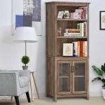 HOMCOM Librería Estantería para Libros CDs DVDs con 5 Compartimentos Cajón 2 Armarios de Puerta y Dispositivo Antivuelco 60x30x150 cm Madera Natural(c-1)