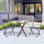 Outsunny Conjunto de Mesa y 2 Sillas Muebles Ratán para Jardín Exterior Patio Terraza Plegable Poli Ratán Marco Acero - Marrón - 61x46x84cm(c-1)
