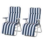 Outsunny Pack de 2 Tumbonas Acolchadas Plegables y Reclinables con Reposapiés para Playa o Camping - Azul y Blanco - Acero - 60x75x102cm