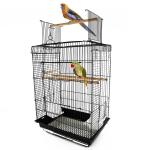 PawHut Jaula para Pájaros 60x41x41cm Pajarera con 2 Perchas y 3 Puertas para Pájaros pequeños Canarios Cotorras de Metal Blanco(c-2)