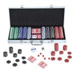 HOMCOM Maletín de Poker Profesional con 500 Fichas Juego Set de Poker Casino de Aluminio con 5 Dados 2 Barajas de Cartas y 1 Ficha de Crupier 55,5x22x6,5 cm Multicolor