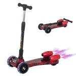 HOMCOM Patinete para Niños Scooter Plegable con Altura Ajustable de 4 Niveles y Música Luces y Nebulizador de agua +3 Años 61x26x63-81 cm Rojo(c-1)