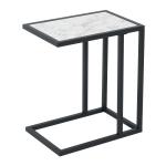 HOMCOM Mesa Lateral para Sofá Moderna Mesa Auxiliar con Superficie Imitación Mármol Estructura de Metal Ahorro de Espacio 45x30x51,5 cm Blanco