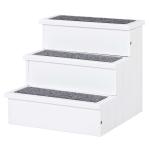 PawHut Escalera para Mascotas 3 Peldaños con Espacio de Almacenaje y Alfombra Antideslizantes Portátil Madera para Vehículo Carga 30 kg 40,5x44,5x38 cm Blanco(c-1)