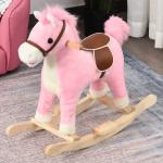 HOMCOM Caballo Balancín para Bebé Mayores de 36 Meses Juguete Balancín de Felpa Suave con Música Relinchos Sonidos de Galope Boca y Cola Móviles 65x32,5x61 cm Rosa(c-1)