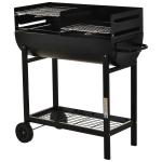 Outsunny Barbacoa de Carbón con 2 Parrillas Independientes Ahumador para Exterior con Estante de Almacenaje y Ruedas Altura Regulable 90x45x96cm