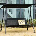 Outsunny Columpio de Jardín de 2 Plazas Silla Balancín con Parasol Techo Ajustable en Ángulo Terraza Balcón Exterior Carga 200 kg 172x110x155 cm Negro(c-1)