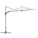 Outsunny Sombrilla de 300 cm de Aluminio Luces LED Protección UV 50+ Giratorio 360° con Manivela Panel Solar Techo Reclinable Base Cruzada Blanco(c-1)