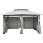 Outsunny Cenador de Jardín 4x3 m Marco Acero Gazebo con Doble Techo 6 Cortinas Laterales 8 Orificios de Drenaje Buena Ventilación para Fiestas Eventos Gris