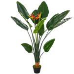 Outsunny Planta Artificial Ave del Paraíso con Maceta Strelitzia Reginae Sintética con 13 Hojas y 2 Flores para Hogar Oficina Ø18x155 cm Verde y Rojo