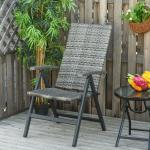 Outsunny Silla Plegable de Ratán con 5 Posiciones Silla Reclinable de Aluminio para Jardín Balcón Terraza Exterior Carga 160 kg 59x68x107 cm Gris