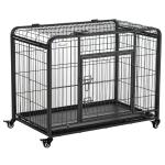 PawHut Jaula de Metal para Perros Plegable con Ruedas y Frenos Bandeja Extraíble y Puerta con Pestillos para Golden Retriver Labrador 109,5x71x78 cm Gris Oscuro(c-1)