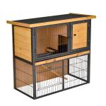 PawHut Conejera de Exterior Jaula para Mascotas Pequeñas 2 Niveles con Rampa Bandeja Extraíble de Madera y Metal 122x63x92 cm para Conejos Cobayas Madera y Gris(c-1)