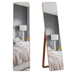 HOMCOM Espejo de Pie Cuerpo Entero Rectangular Espejo de Pared con 2 Formas de Uso Marco de Madera de Pino Moderno para Pasillo Dormitorio Sala de Estar 37x43x156 cm Nogal