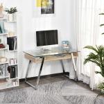HOMCOM Mesa de Ordenador Escritorio de Oficina con Estante para Teclado Tablero de Vidrio Templado Patas 120x60x74,5cm(c-1)
