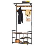 HOMCOM Perchero de Pie con Zapatero Perchero de Entrada con 3 Estantes 9 Ganchos Patas Ajustables Estilo Industrial para Pasillo Dormitorio 84x34,5x180 cm Color Negro Marrón