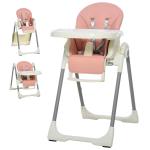 HOMCOM Trona para Bebé Evolutiva Ajustable y Plegable con Doble Bandeja Trona Portátil de +6 Meses Reclinable con 2 Ruedas y Frenos 55x80x104 cm Rosa