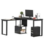 HOMCOM Mesa Escritorio en L Mesa para Computadora Giratoria 360 Grados Múltiples Formas con Estante en S de 2 Niveles Gran Espacio 220x55x76 cm Negro