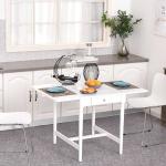 HOMCOM Mesa de Comedor Plegable con 2 Tableros Laterales 1 Cajón Estable en MDF Patas Macizas de Madera de Pino Carga 60 kg 115x78x76 cm Blanco