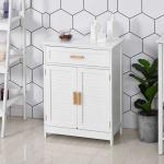 kleankin Armario Auxiliar para Baño Mueble Organizador Multifuncional con Cajón Estante Ajustable Interno 2 Puertas de Persianas 59x29x80cm